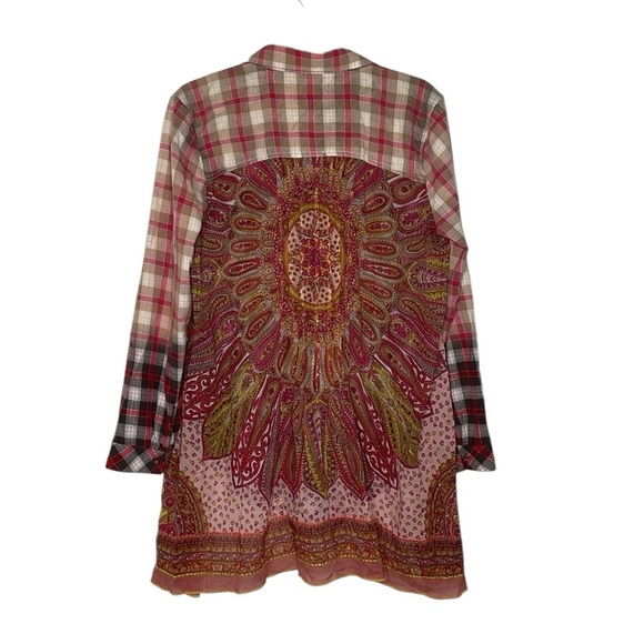 Anthropologie Aratta Silent Journey Boho Multicolor Plaid Button-Down Top - Picture 5 of 8